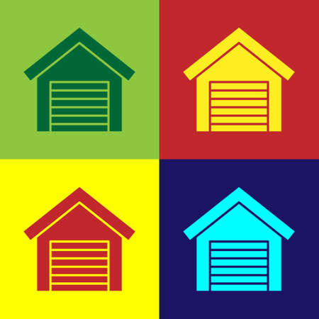 Pop art Garage icon isolated on color background. Vectorのイラスト素材