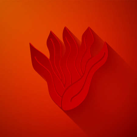 Paper cut Seaweed icon isolated on red background. Underwater seaweed spirulina, aquatic marine algae plant. Vegan and vegetarian food. Paper art style. Vector.のイラスト素材