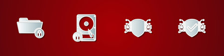 Set Folder and lock, Hard disk drive, Cyber security and icon. Vector