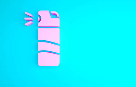 Pink Pepper spray icon isolated on blue background. OC gas. Capsicum self defense aerosol. Minimalism concept. 3d illustration 3D renderの写真素材