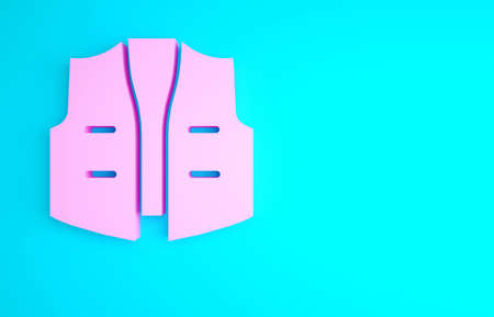 Pink Fishing jacket icon isolated on blue background. Fishing vest. Minimalism concept. 3d illustration 3D renderの写真素材