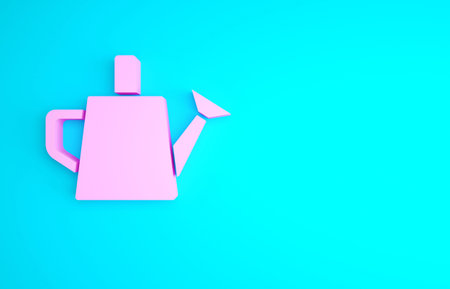 Pink Watering can icon isolated on blue background. Irrigation symbol. Minimalism concept. 3d illustration 3D renderの写真素材