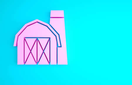 Pink Farm house icon isolated on blue background. Minimalism concept. 3d illustration 3D renderの写真素材