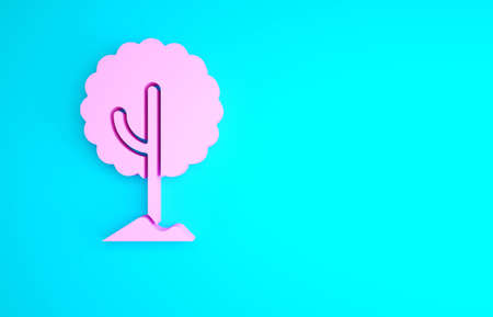 Pink Tree icon isolated on blue background. Forest symbol. Minimalism concept. 3d illustration 3D renderの写真素材