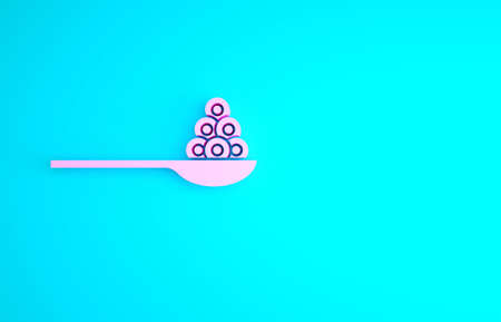 Pink Caviar on a spoon icon isolated on blue background. Minimalism concept. 3d illustration 3D renderの写真素材