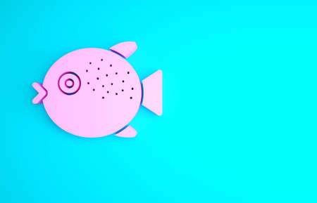 Pink Puffer fish icon isolated on blue background. Fugu fish japanese puffer fish. Minimalism concept. 3d illustration 3D renderの写真素材