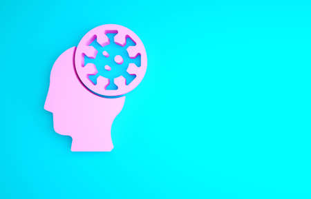 Pink Human and virus icon isolated on blue background. Corona virus 2019-nCoV. Bacteria and germs, cell cancer, microbe, fungi. Minimalism concept. 3d illustration 3D renderの写真素材