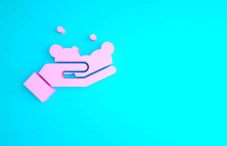 Pink Washing hands with soap icon isolated on blue background. Washing hands with soap to prevent virus and bacteria. Minimalism concept. 3d illustration 3D renderの写真素材