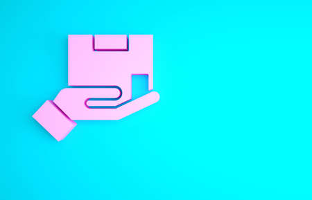 Pink Delivery insurance icon isolated on blue background. Insured cardboard boxes beyond the shield. Minimalism concept. 3d illustration 3D renderの写真素材