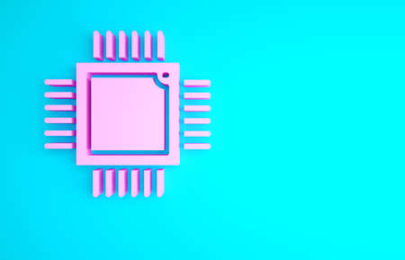 Pink Computer processor with microcircuits CPU icon isolated on blue background. Chip or cpu with circuit board. Micro processor. Minimalism concept. 3d illustration 3D renderの写真素材