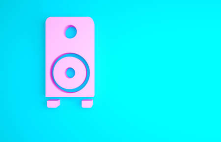 Pink Stereo speaker icon isolated on blue background. Sound system speakers. Music icon. Musical column speaker bass equipment. Minimalism concept. 3d illustration 3D renderの写真素材
