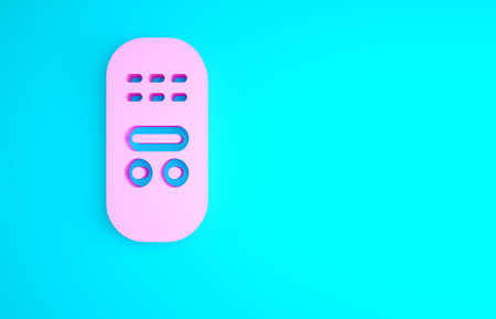 Pink Remote control icon isolated on blue background. Minimalism concept. 3d illustration 3D renderの写真素材