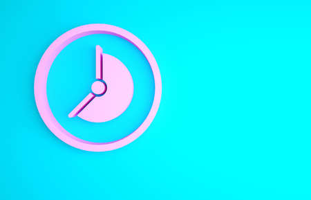 Pink Clock icon isolated on blue background. Time symbol. Minimalism concept. 3d illustration 3D renderの写真素材