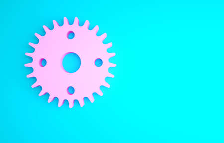 Pink Gear icon isolated on blue background. Cogwheel gear settings sign. Cog symbol. Minimalism concept. 3d illustration 3D renderの写真素材