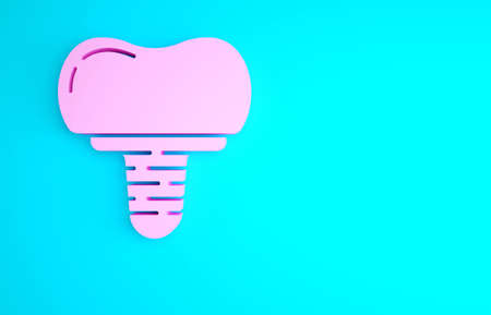Pink Dental implant icon isolated on blue background. Minimalism concept. 3d illustration 3D renderの写真素材