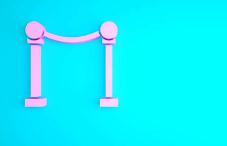 Pink Rope barrier icon isolated on blue background. VIP event, luxury celebration. Celebrity party entrance. Minimalism concept. 3d illustration 3D renderの写真素材