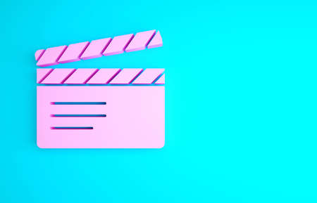 Pink Movie clapper icon isolated on blue background. Film clapper board. Clapperboard sign. Cinema production or media industry. Minimalism concept. 3d illustration 3D renderの写真素材