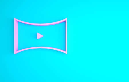 Pink Online play video icon isolated on blue background. Film strip with play sign. Minimalism concept. 3d illustration 3D renderの写真素材