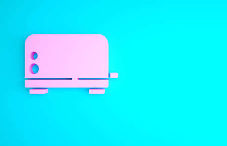 Pink Toaster icon isolated on blue background. Minimalism concept. 3d illustration 3D renderの写真素材