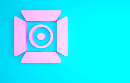 Pink Movie spotlight icon isolated on blue background. Light Effect. Scene, Studio, Show. Minimalism concept. 3d illustration 3D renderの写真素材