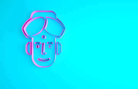 Pink Portrait of Indian man icon isolated on blue background. Hindu men. Minimalism concept. 3d illustration 3D renderの写真素材