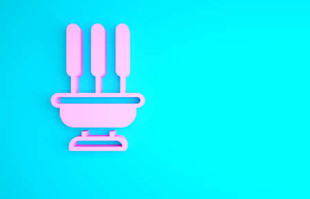Pink Burning aromatic incense sticks icon isolated on blue background. Minimalism concept. 3d illustration 3D renderの写真素材