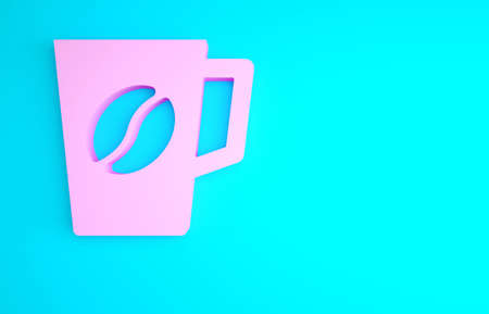 Pink Coffee cup icon isolated on blue background. Tea cup. Hot drink coffee. Minimalism concept. 3d illustration 3D renderの写真素材