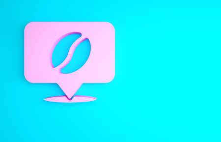 Pink Location with coffee bean icon isolated on blue background. Minimalism concept. 3d illustration 3D renderの写真素材