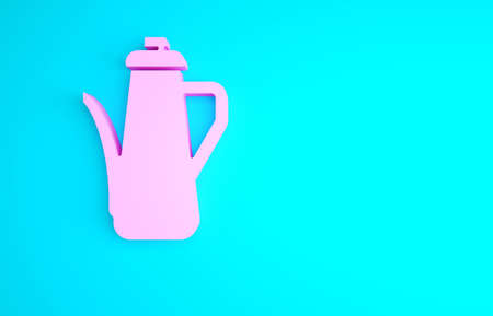 Pink Teapot icon isolated on blue background. Minimalism concept. 3d illustration 3D renderの写真素材