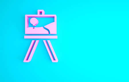 Pink Wood easel or painting art boards icon isolated on blue background. Minimalism concept. 3d illustration 3D renderの写真素材
