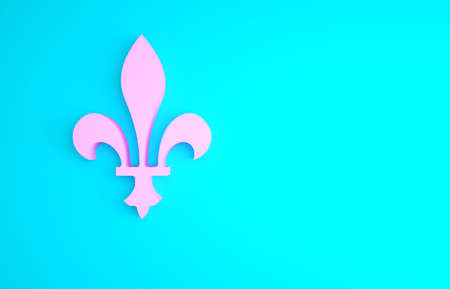 Pink Fleur De Lys icon isolated on blue background. Minimalism concept. 3d illustration 3D renderの写真素材