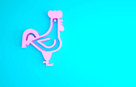 Pink French rooster icon isolated on blue background. Minimalism concept. 3d illustration 3D renderの写真素材