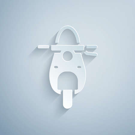 Paper cut Scooter icon isolated on grey background. Paper art style. Vectorのイラスト素材