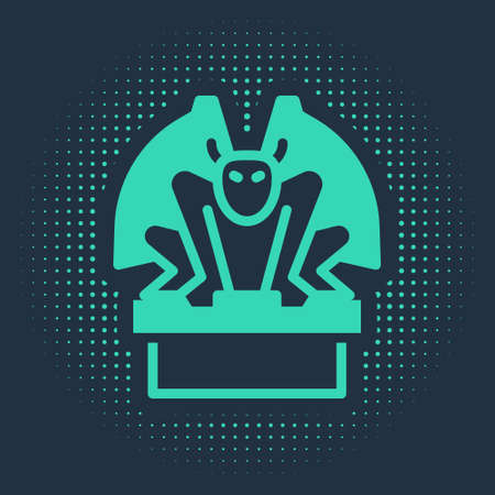 Green Gargoyle on pedestal icon isolated on blue background. Abstract circle random dots. Vectorのイラスト素材