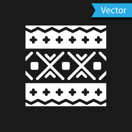 White Ukrainian ethnic pattern for embroidery icon isolated on black background. Traditional folk art knitted embroidery pattern. Vectorのイラスト素材