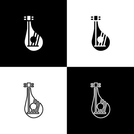 Set Ukrainian traditional musical instrument bandura icon isolated on black and white background. Vectorのイラスト素材