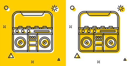 Black Home stereo with two speakers icon isolated on yellow and white background. Music system. Random dynamic shapes. Vectorのイラスト素材