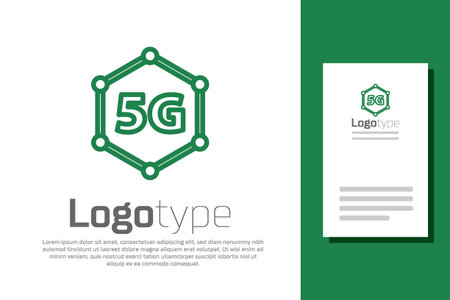 Green line 5G new wireless internet wifi connection icon isolated on white background. Global...