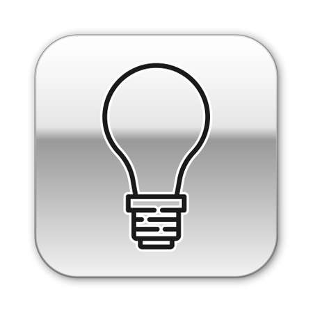 Black line Light bulb with concept of idea icon isolated on white background. Energy and idea symbol. Inspiration concept. Silver square button. Vectorのイラスト素材