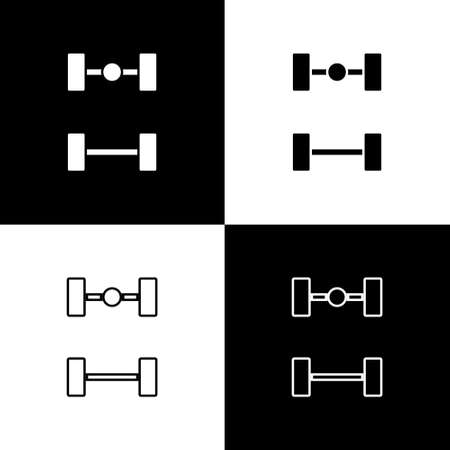 Set Chassis car icon isolated on black and white background. Vectorのイラスト素材