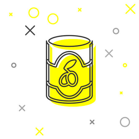 Grey line Olives in can icon isolated on white background. Concept of canned food. Vectorのイラスト素材