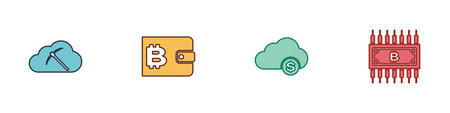 Set Cryptocurrency cloud mining, wallet, and bitcoin with circuit icon. Vector