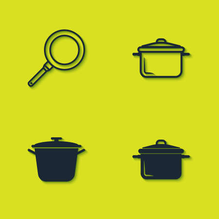 Set Frying pan, Cooking pot, and icon. Vectorのイラスト素材