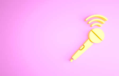 Yellow Wireless microphone icon isolated on pink background. On air radio mic microphone. Speaker sign. Minimalism concept. 3d illustration 3D renderの写真素材
