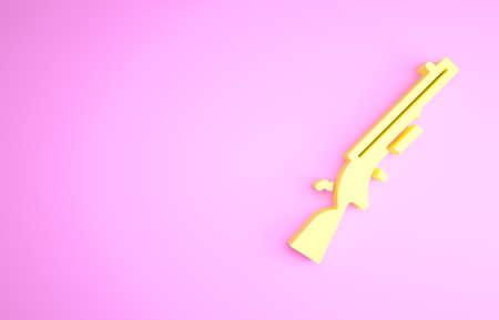 Yellow Shotgun icon isolated on pink background. Hunting gun. Minimalism concept. 3d illustration 3D renderの写真素材