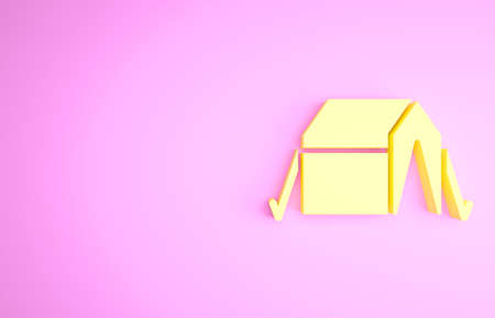 Yellow Tourist tent icon isolated on pink background. Camping symbol. Minimalism concept. 3d illustration 3D renderの写真素材