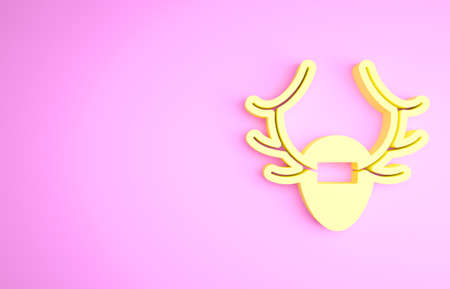 Yellow Deer antlers on shield icon isolated on pink background. Hunting trophy on wall. Minimalism concept. 3d illustration 3D renderの写真素材