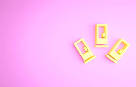 Yellow Cartridges icon isolated on pink background. Shotgun hunting firearms cartridge. Hunt rifle bullet icon. Minimalism concept. 3d illustration 3D renderの写真素材