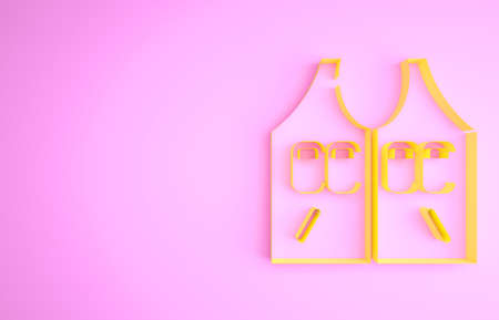 Yellow Hunting jacket icon isolated on pink background. Hunting vest. Minimalism concept. 3d illustration 3D renderの写真素材