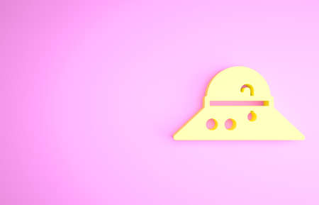 Yellow Fisherman hat icon isolated on pink background. Minimalism concept. 3d illustration 3D renderの写真素材